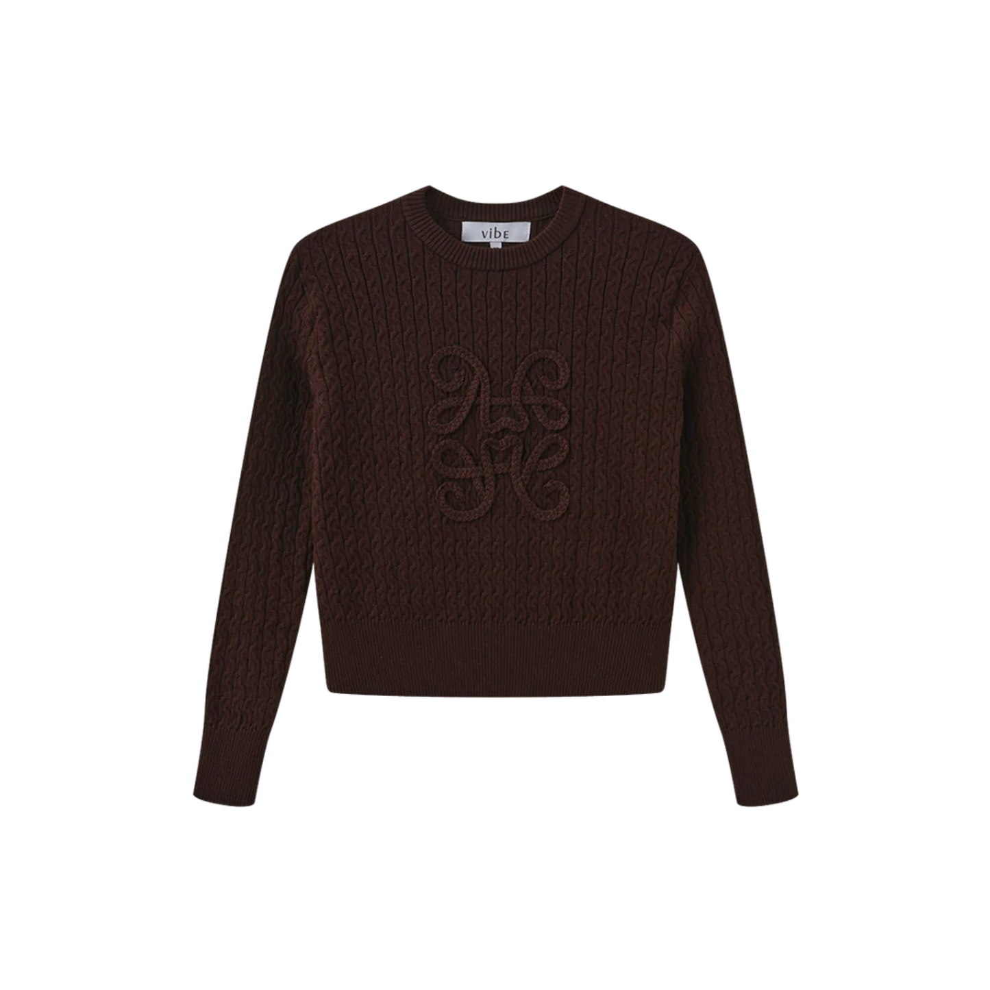 Vibe Brown Braided Detail Logo Sweater