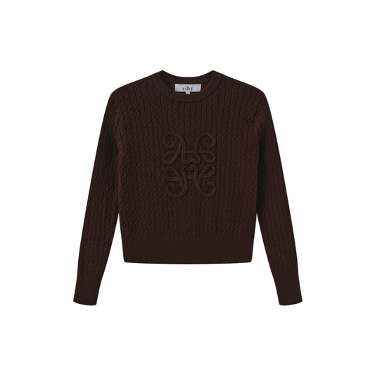 Vibe Brown Braided Detail Logo Sweater
