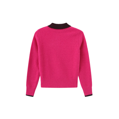 Vibe Pink Knit Collared Crest Sweater