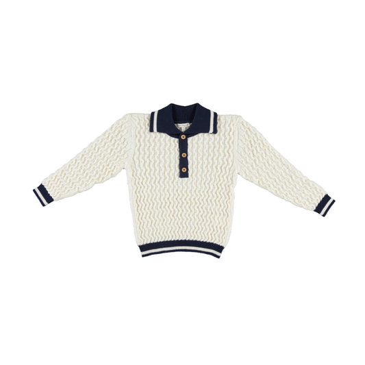 Bebe Organic Cable Knit Noa Long Sleeve Polo