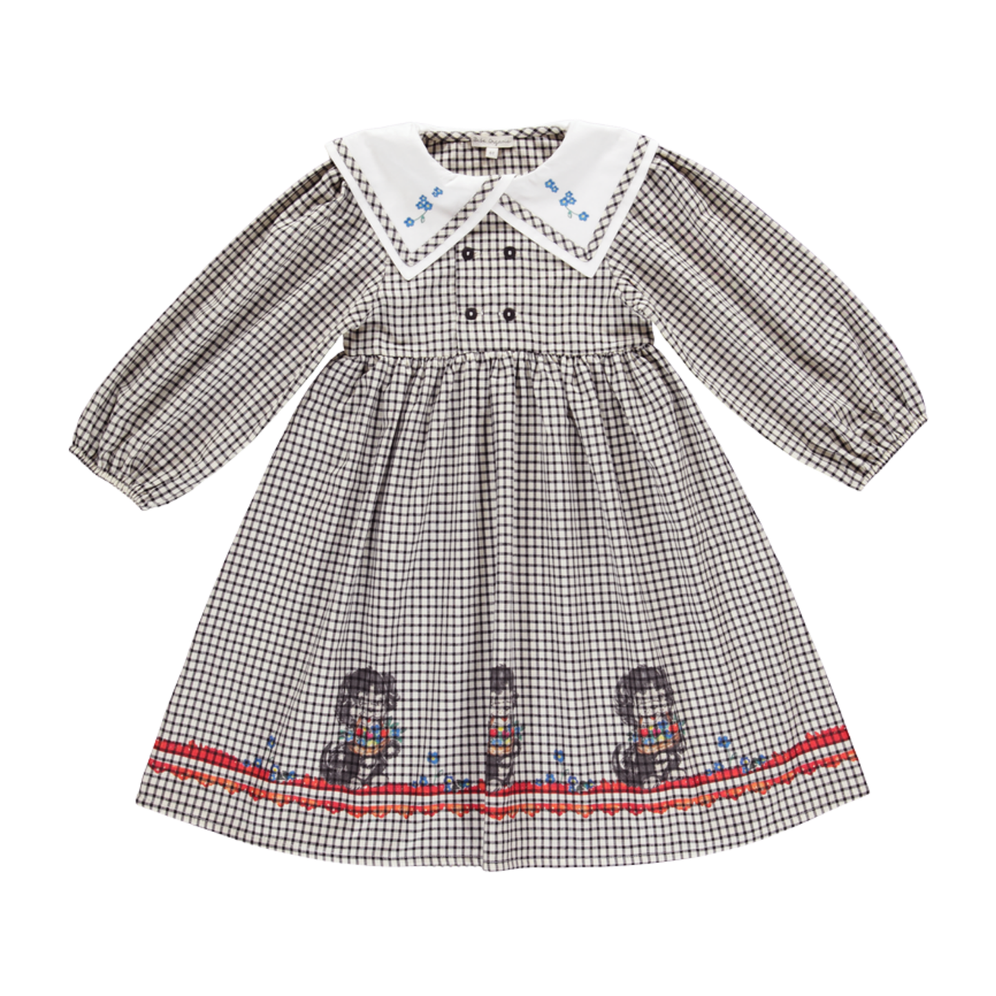 Bebe Organic Black Check Petra Long Sleeve Dress