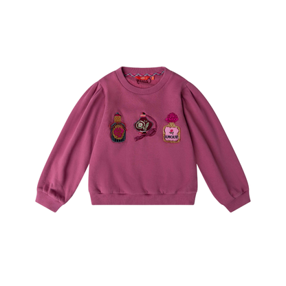 Oilily Red Violet Perfume Embroidered Crewneck Sweatshirt