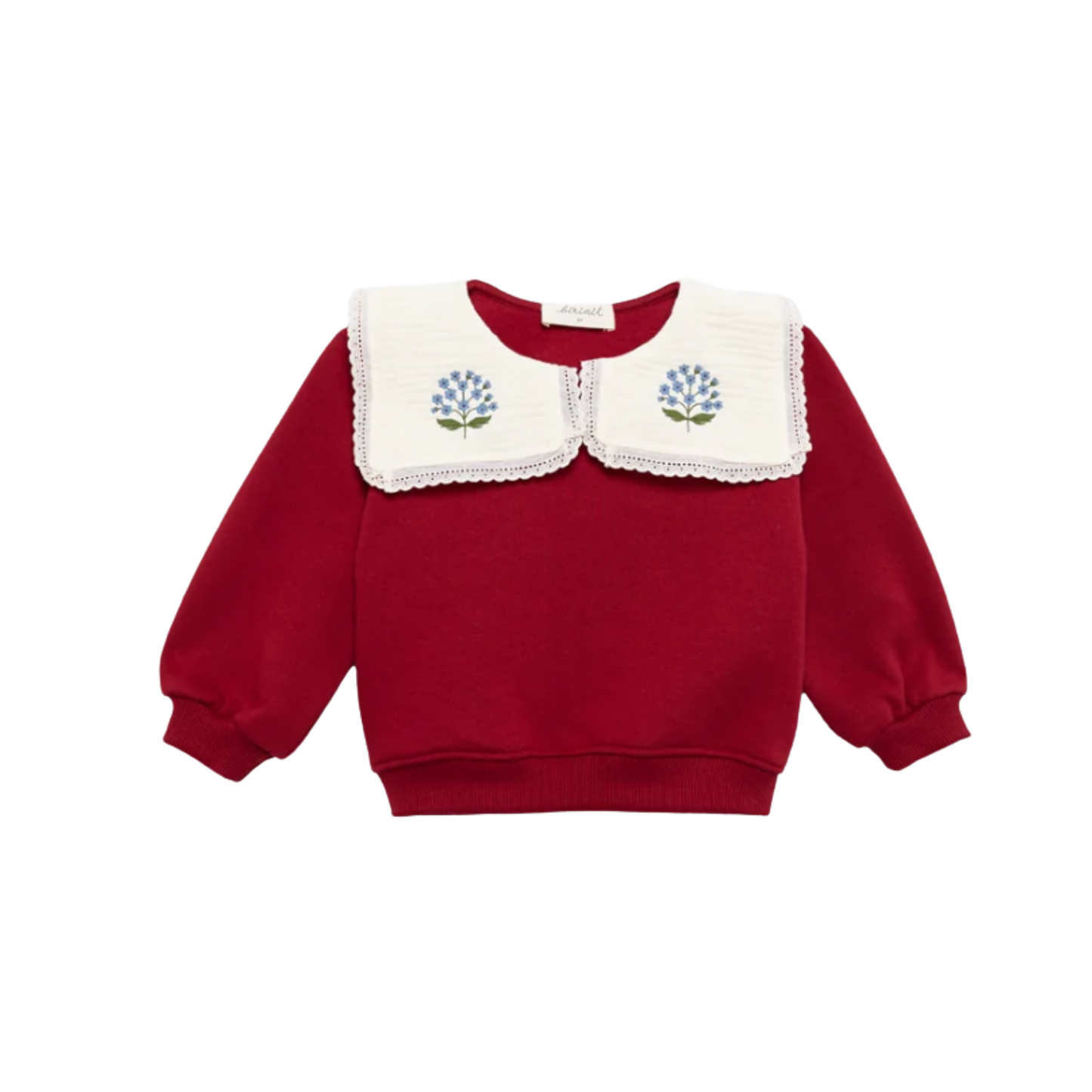 Birinit Cherry Embroidered Collar Long Sleeve Sweatshirt