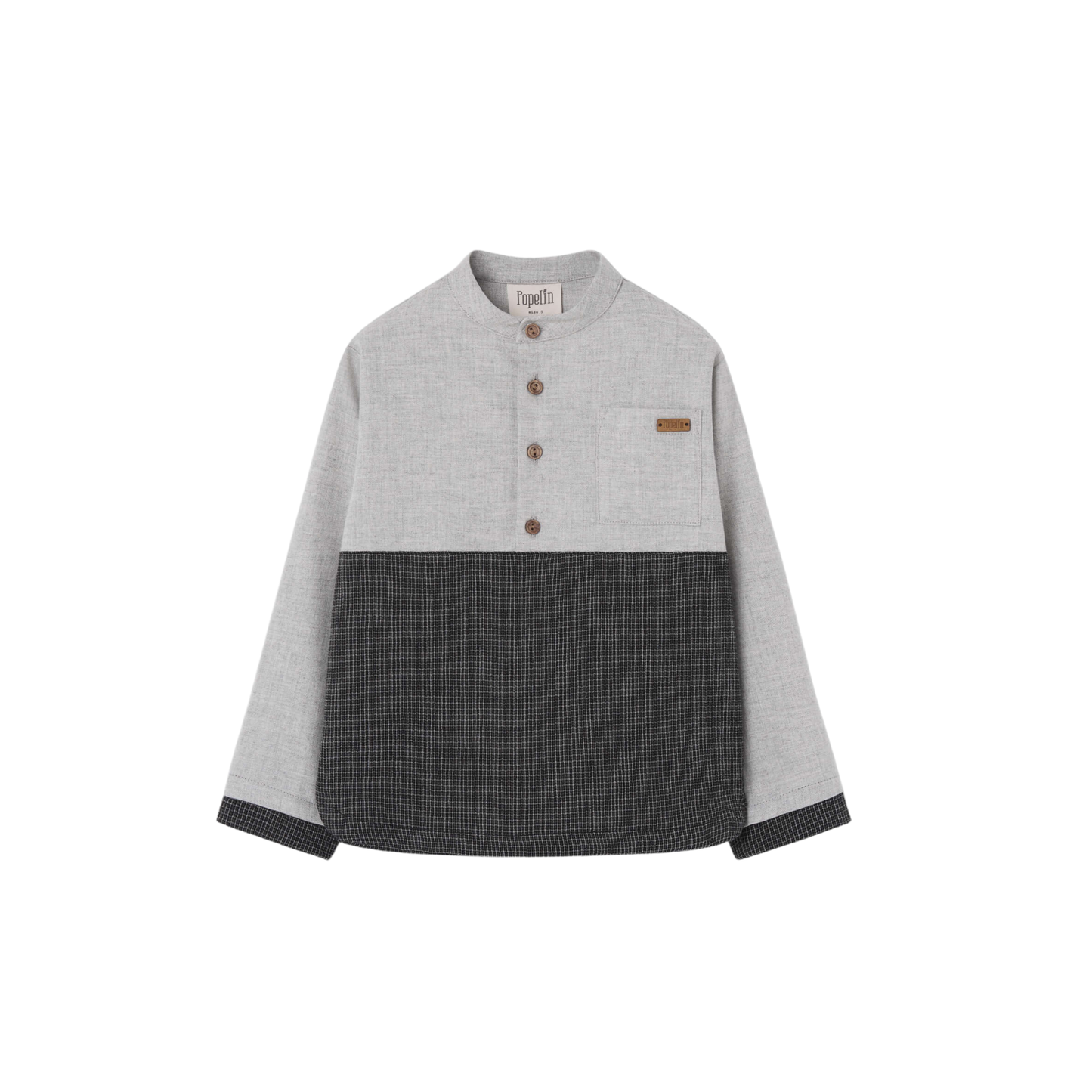 Popelin Light Grey Contrasting Long Sleeve Shirt