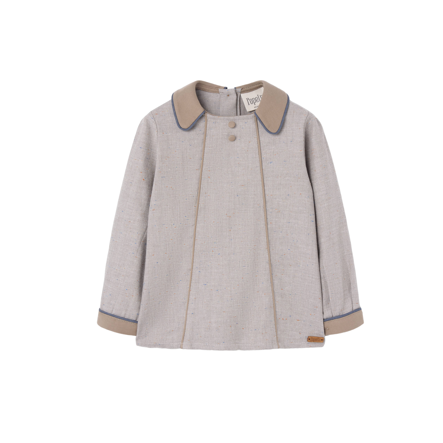 Popelin Grey Herringbone Long Sleeve Shirt