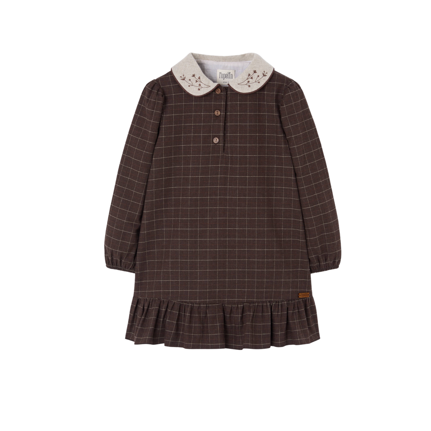Popelin Brown Embroidered Collar Dress