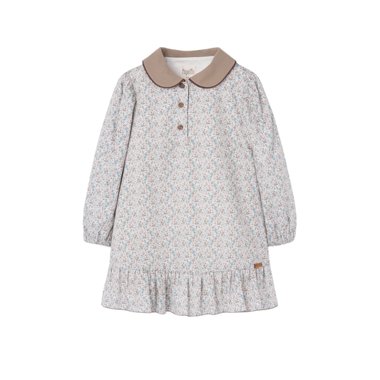 Popelin White Micro-Flower Floral Dress
