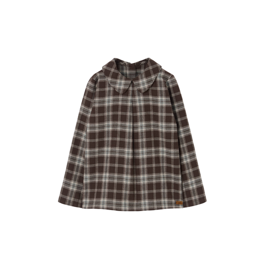 Popelin Brown Plaid Long Sleeve Blouse