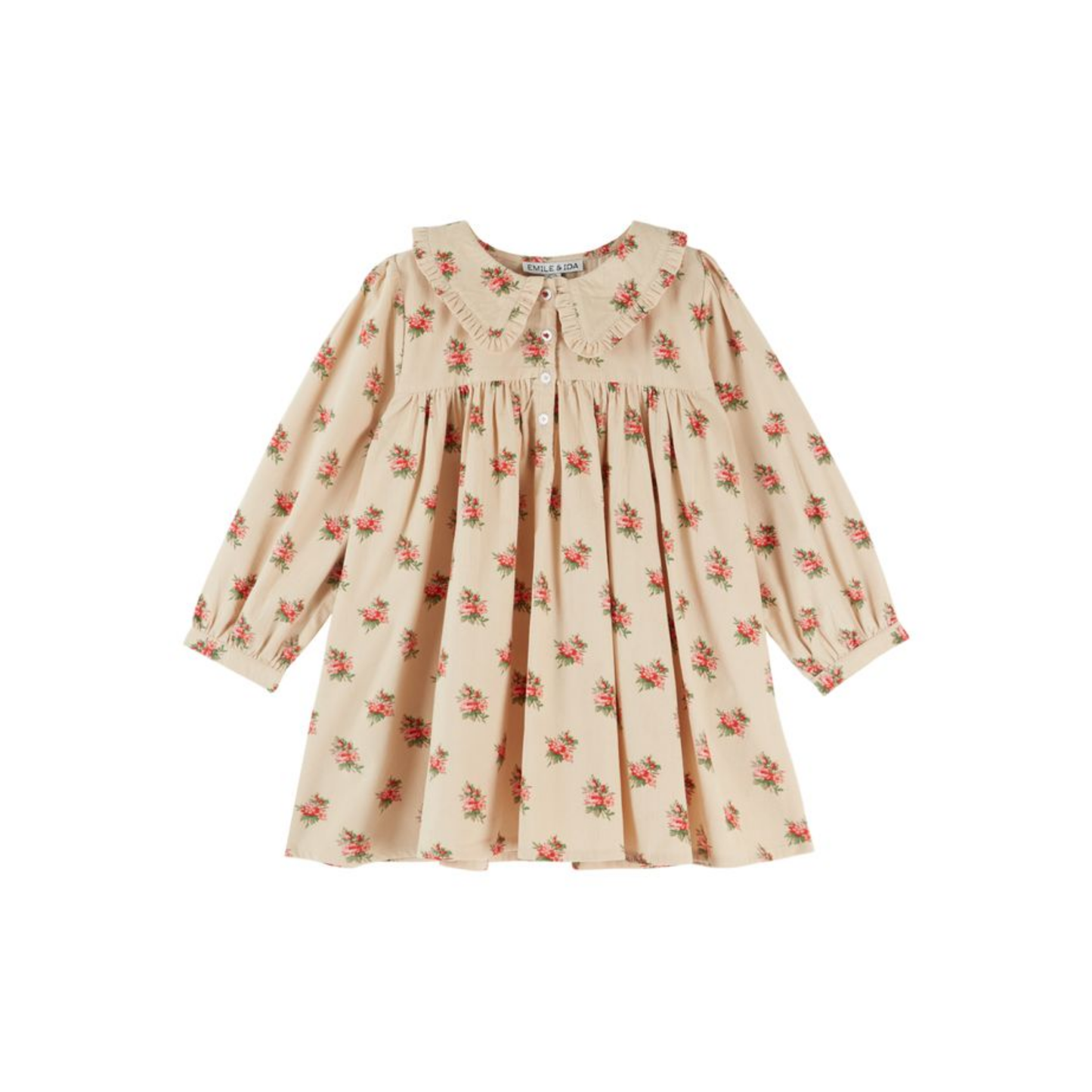Emile Et Ida Soft Cream Soft Floral Long Sleeve Dress