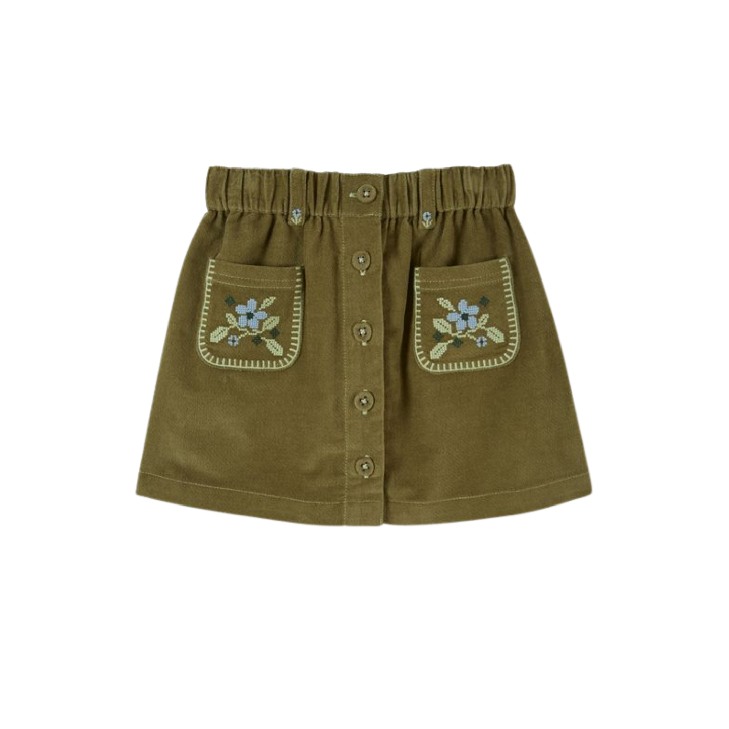 Emile Et Ida Pistachio Green Embroidered Pocket Skirt