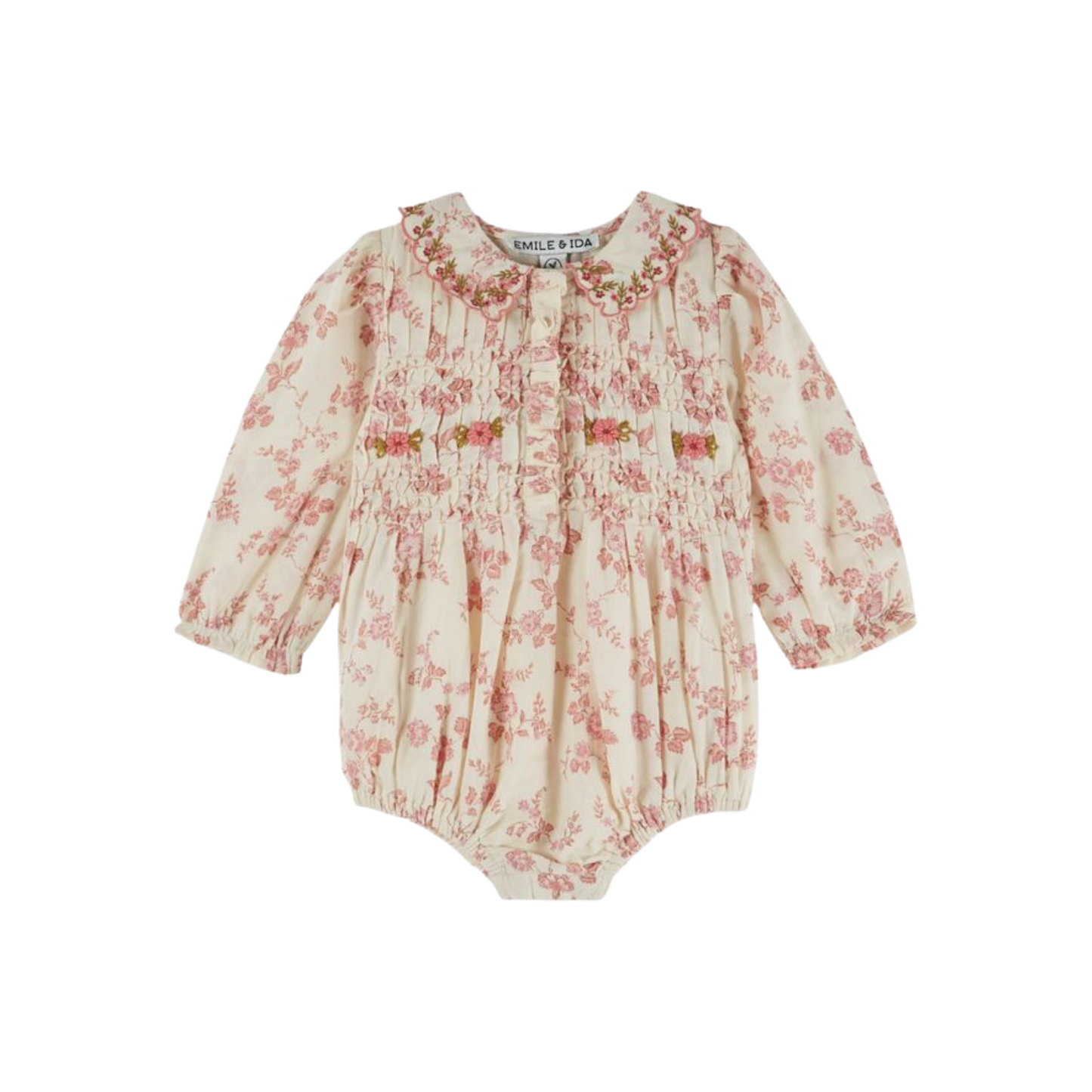 Emile Et Ida Cream Delicate Smocked Romper