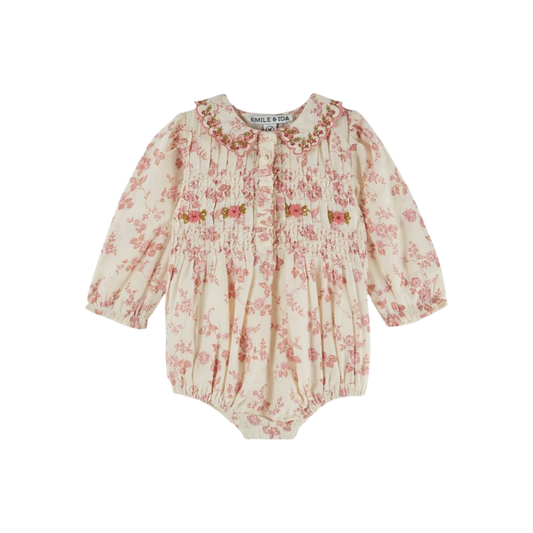 Emile Et Ida Cream Delicate Smocked Romper