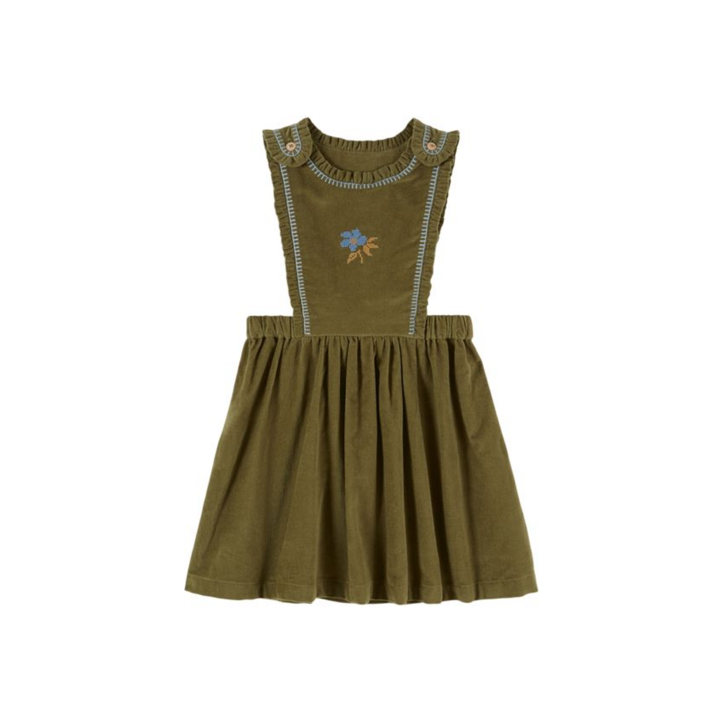 Emile Et Ida Pistachio Green Embroidered Pleated Sleeveless Dress