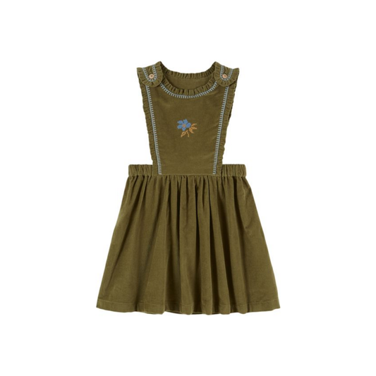 Emile Et Ida Pistachio Green Embroidered Pleated Sleeveless Dress