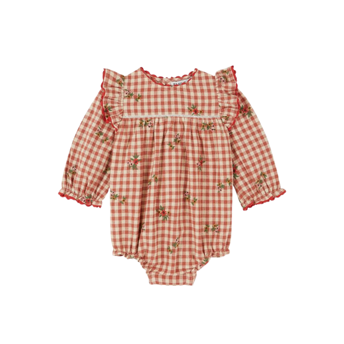 Emile Et Ida Rust Red Gingham Long Sleeve Romper