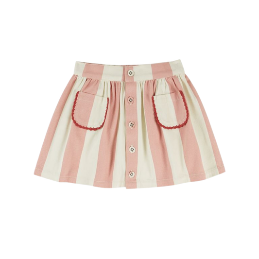 Emile Et Ida Dusty Pink/Cream Stripe Pocket Skirt