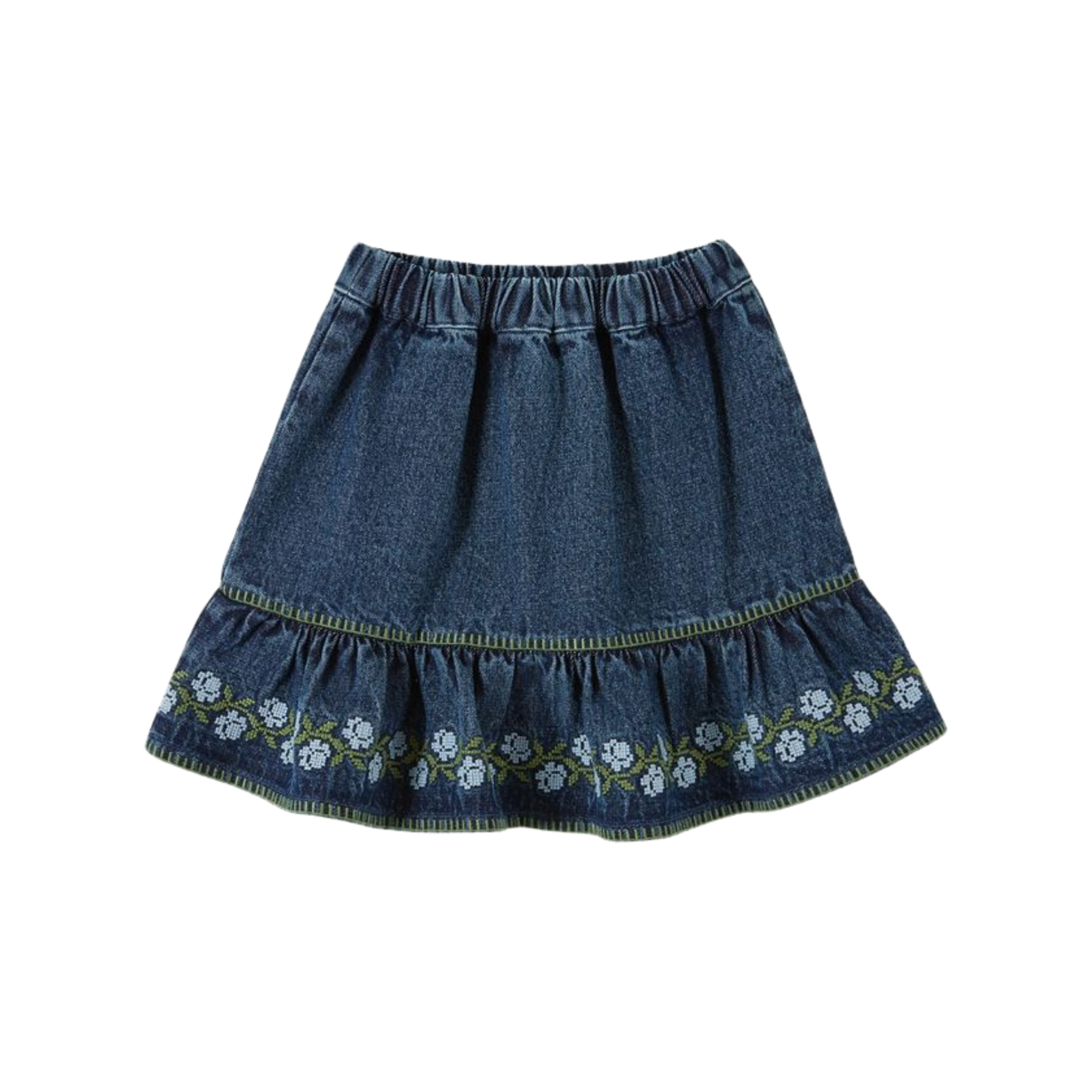 Emile Et Ida Blue Denim Embroidered Skirt