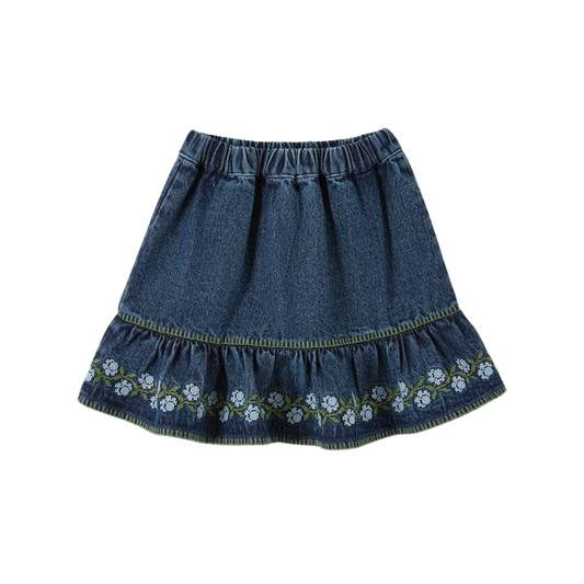 Emile Et Ida Blue Denim Embroidered Skirt
