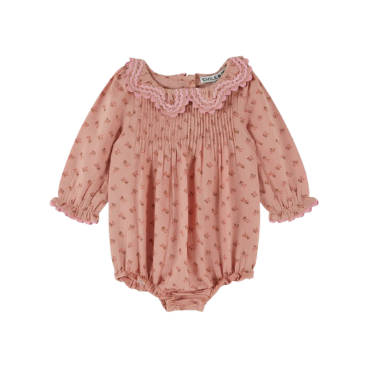 Emile Et Ida Soft Pastel Pink Floral Print Long Sleeve Romper