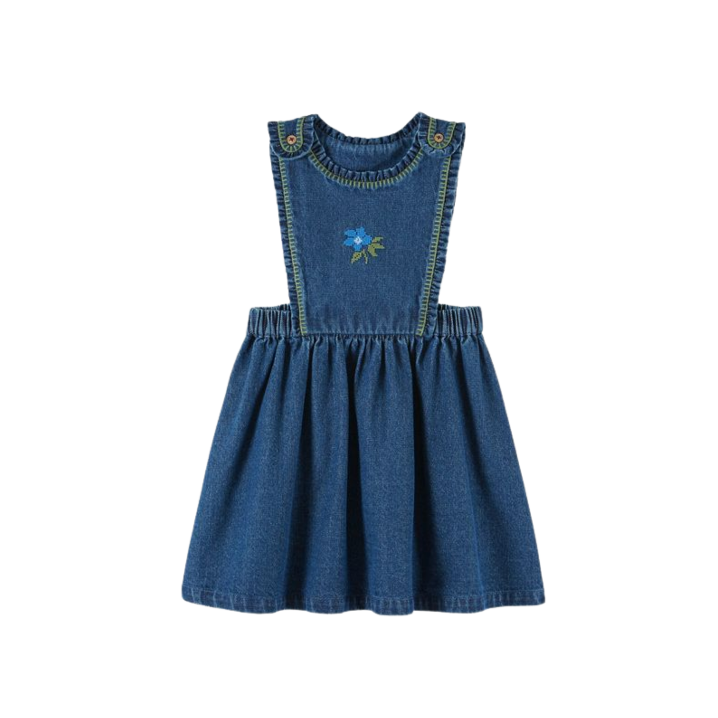 Emile Et Ida Blue Denim Embroidered Sleeveless Dress