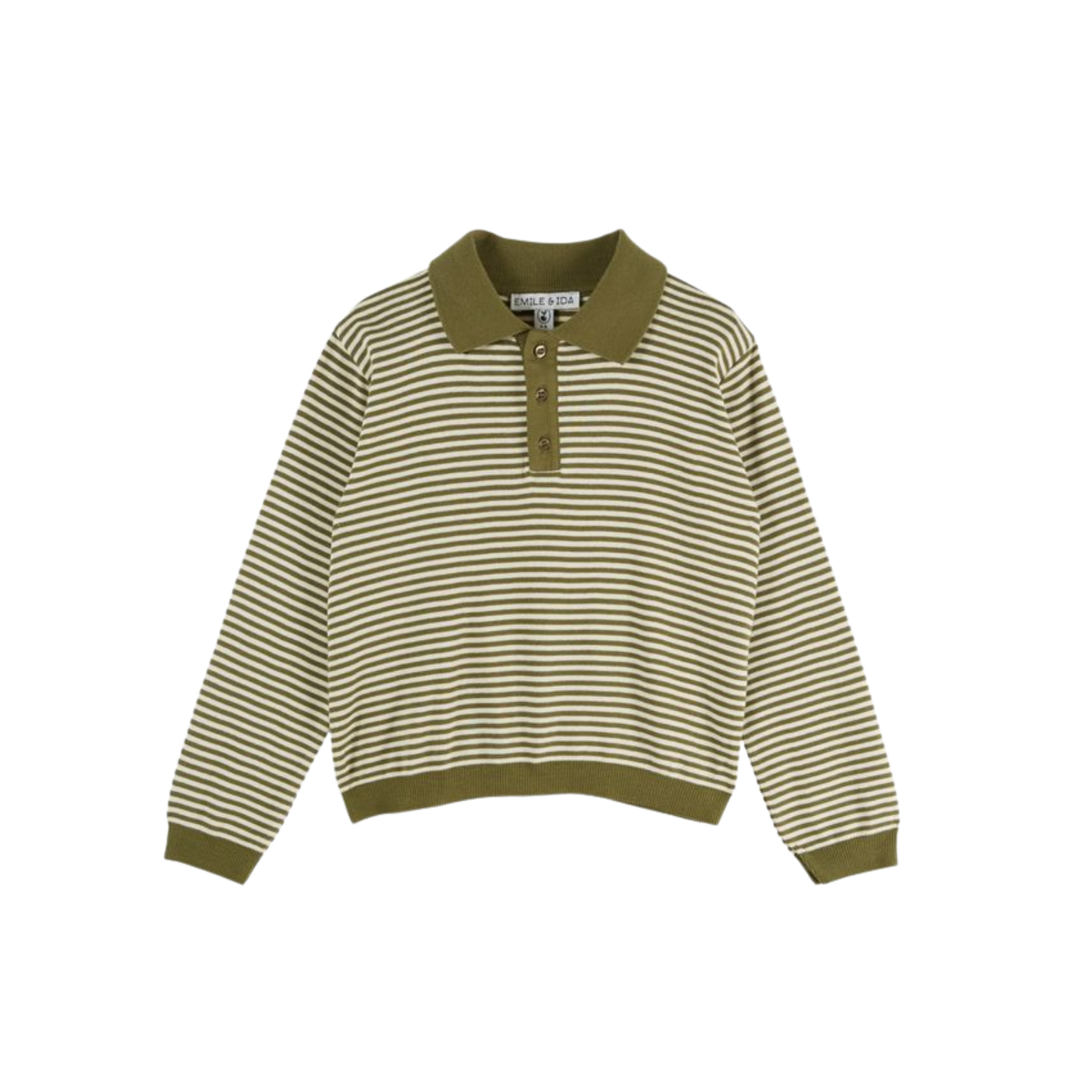 Emile Et Ida Pistachio Green Stripe Long Sleeve Polo