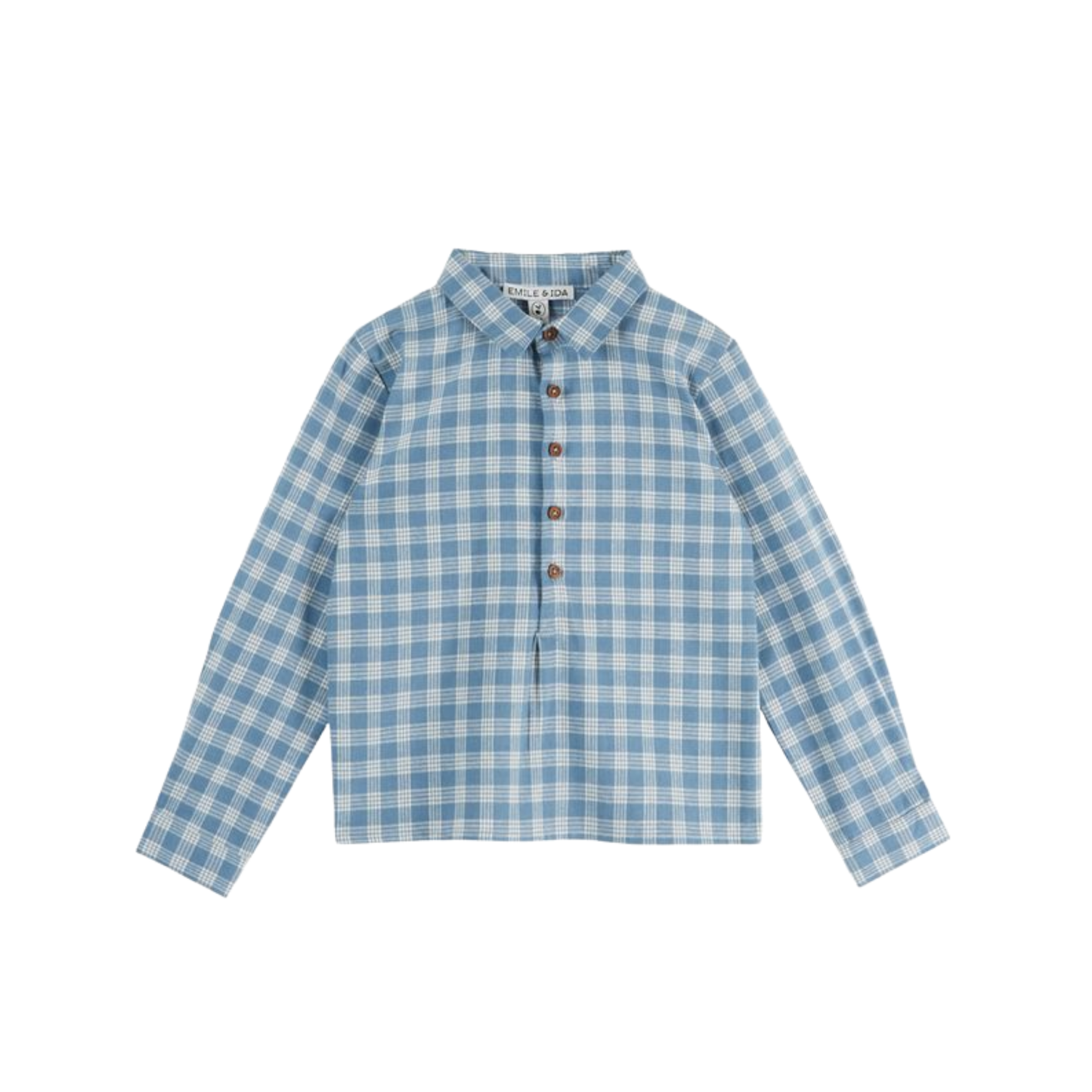 Emile Et Ida Sky Blue Checked Button-Up Long Sleeve Shirt