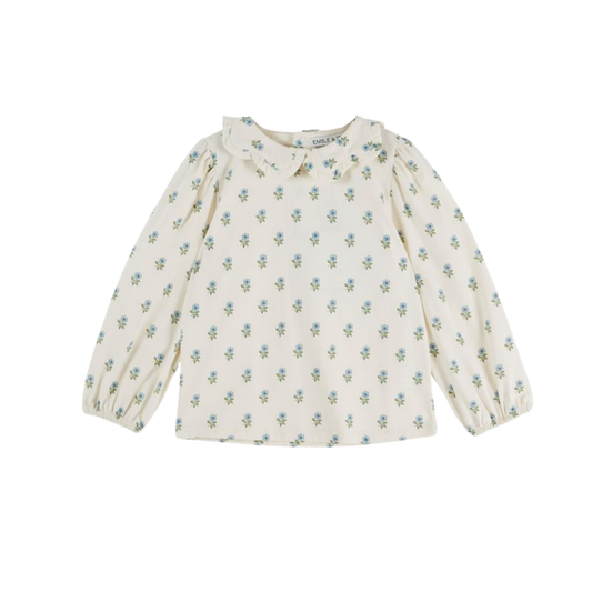 Emile Et Ida Cream Blue Floral Long Sleeve Blouse