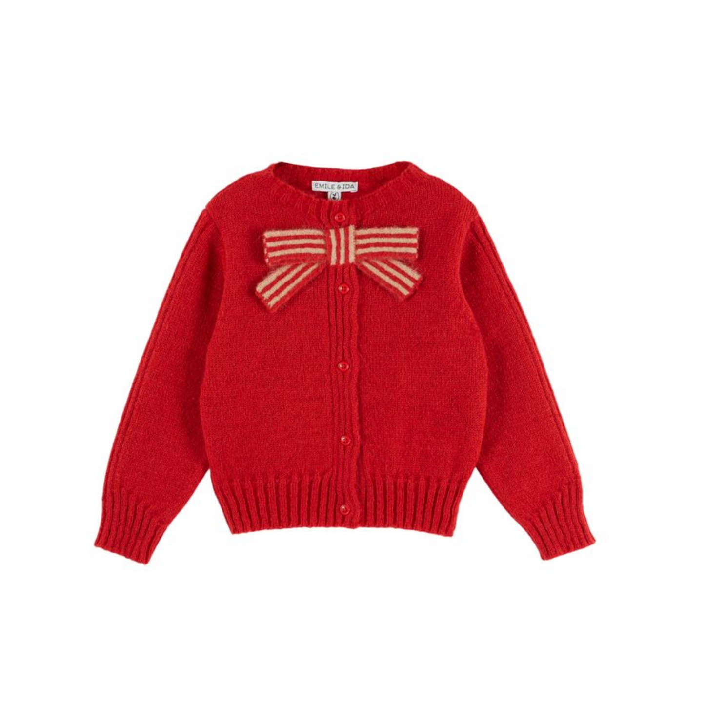 Emile Et Ida Red Bow Long Sleeve Cardigan