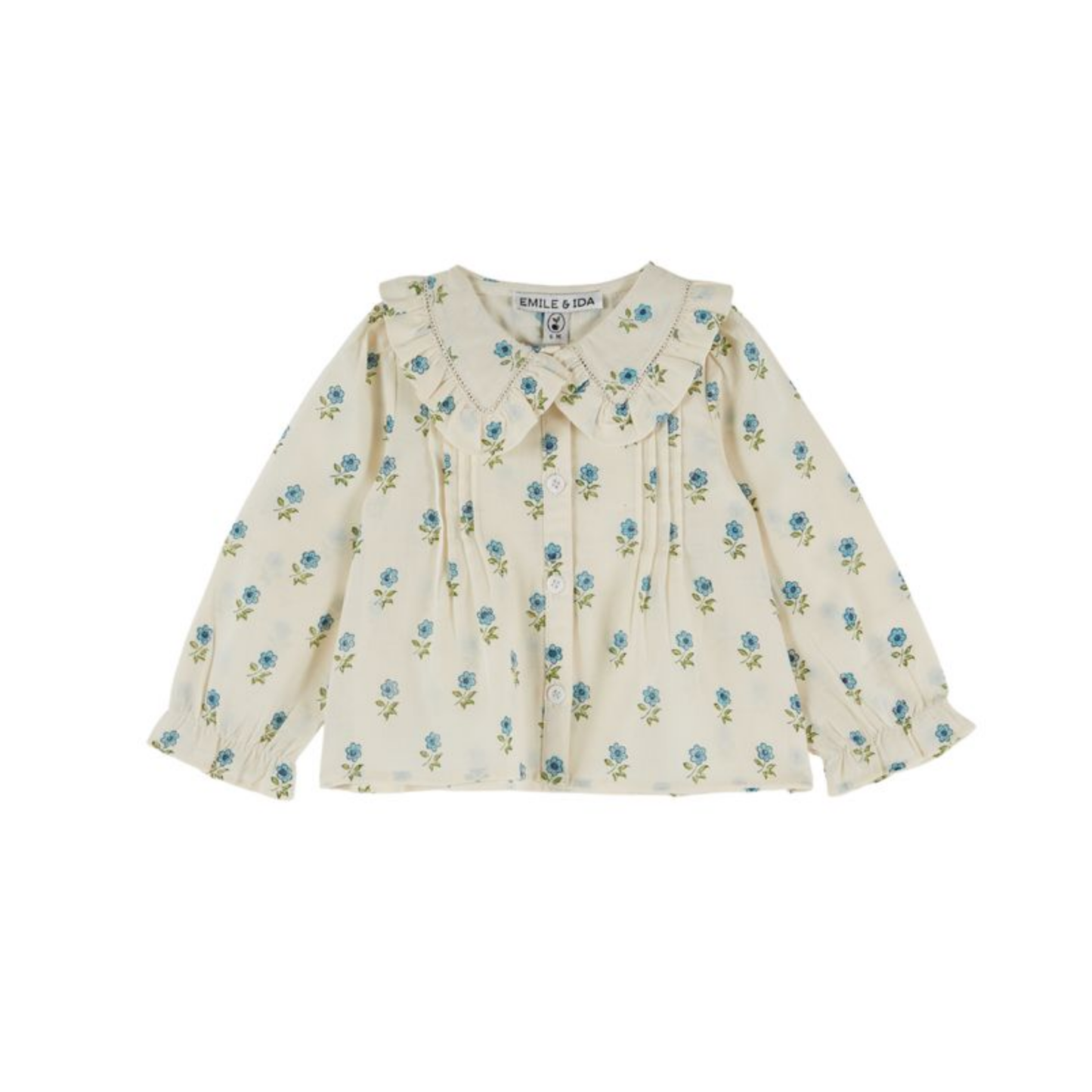 Emile Et Ida White Printed Puff Long Sleeve Blouse
