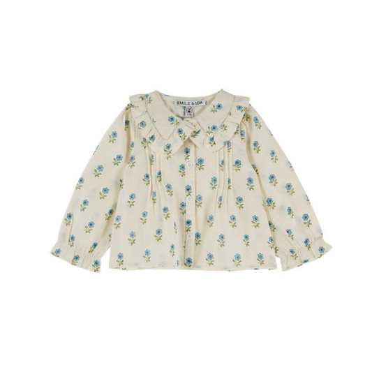 Emile Et Ida White Printed Puff Long Sleeve Blouse