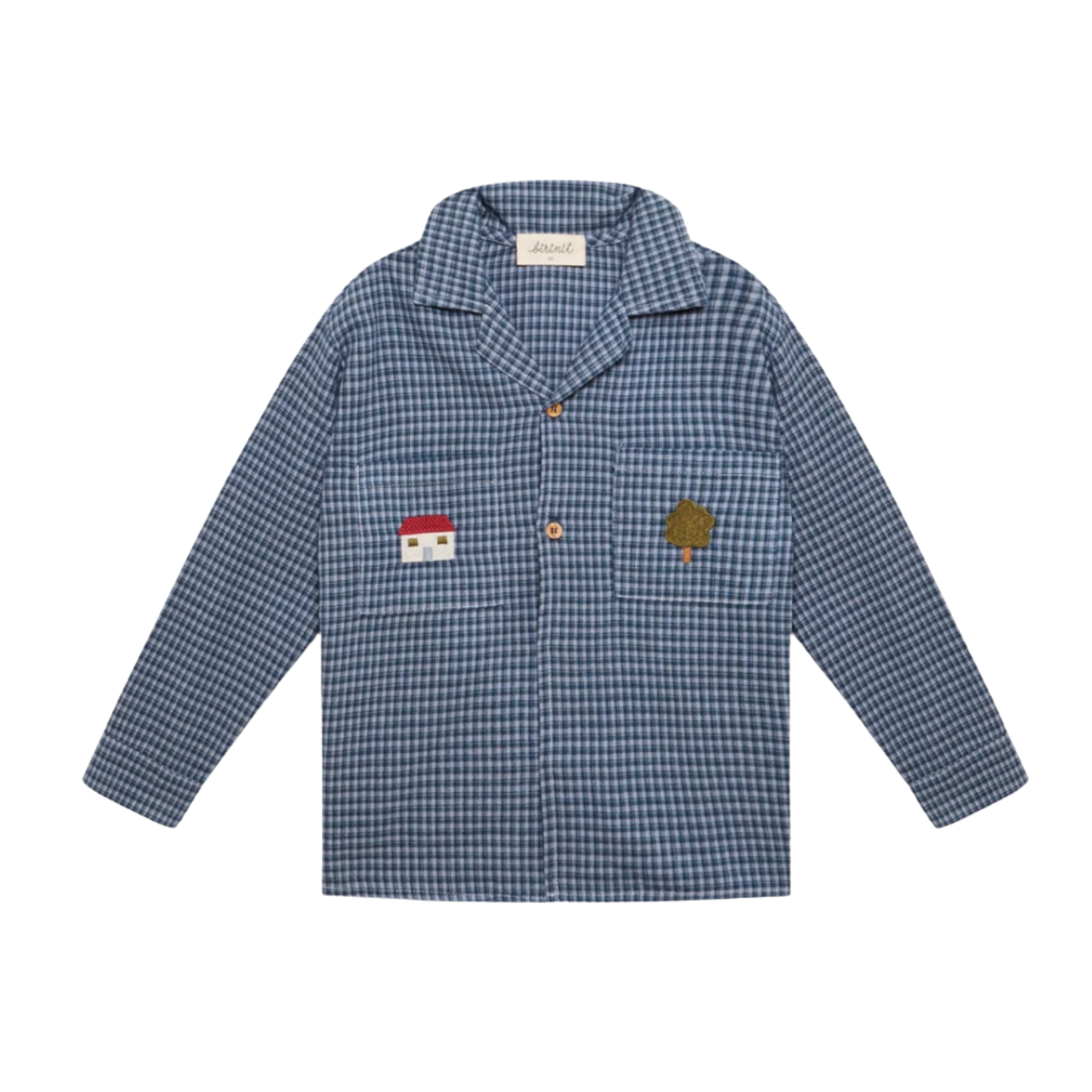 Birinit Indigo Gingham Peter Pan Collar Long Sleeve Shirt