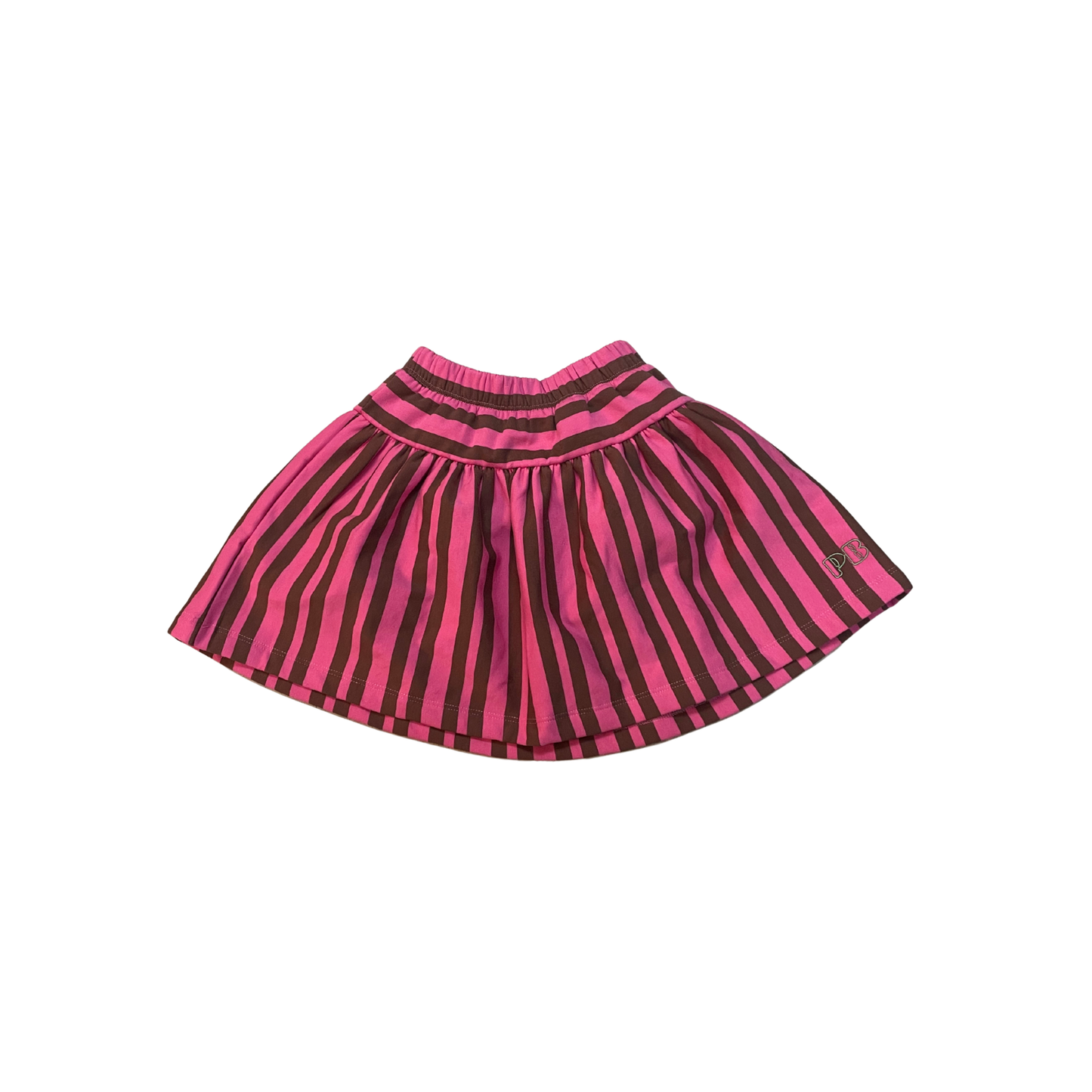 Petit Blush Pink/Brown Midi Ruffle Stripe Skirt