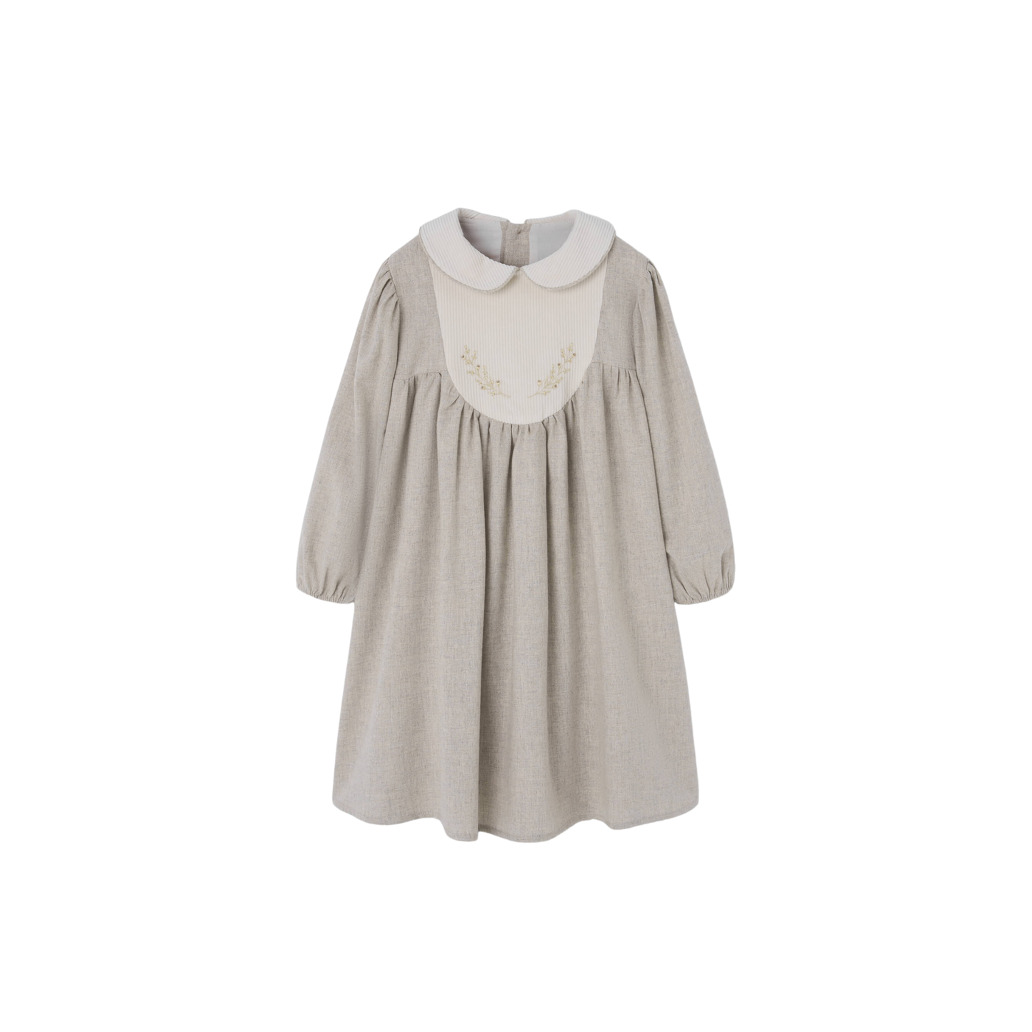 Popelin Sand Embroidered Long Sleeve Dress