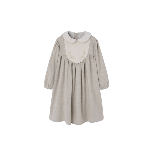 Popelin Sand Embroidered Long Sleeve Dress