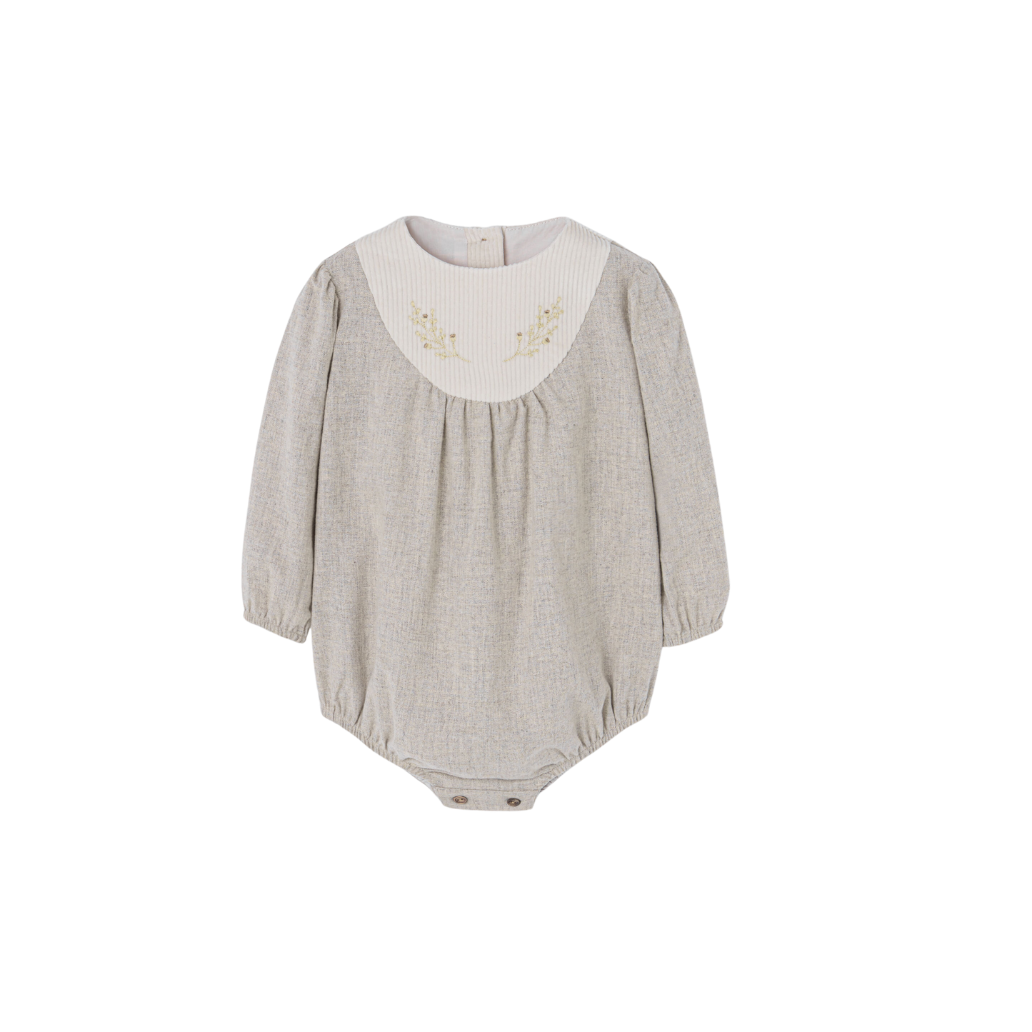 Popelin Sand Embroidered Long Sleeve Romper