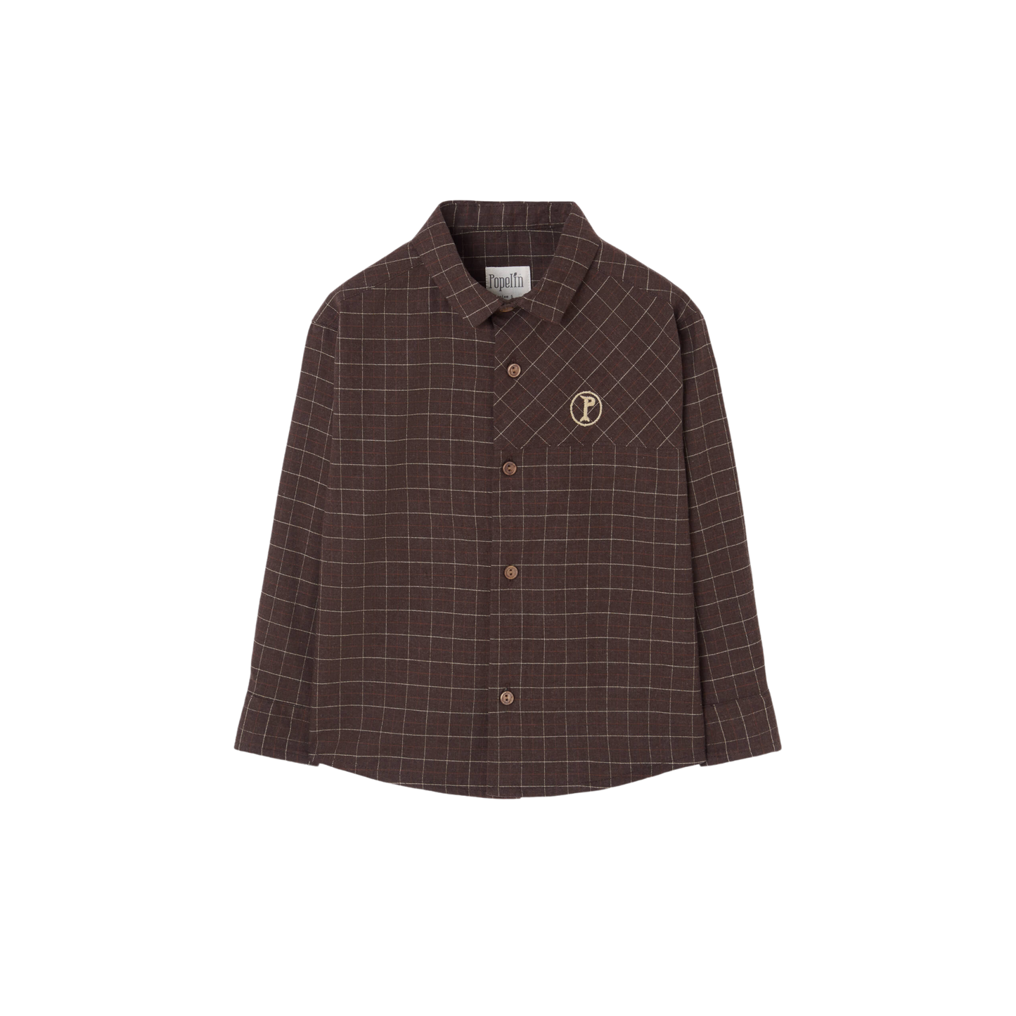 Popelin Brown Plain Long Sleeve Shirt