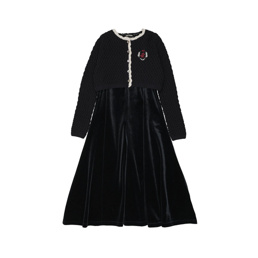 Lil Legs Navy Crest Maxi Cardigan Set