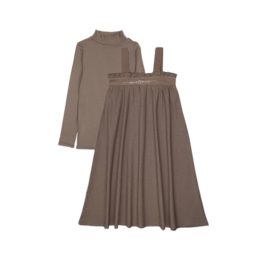 Lil Legs Misty Oat Embroidered Maxi Mockneck Set