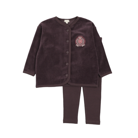 Lil Legs Eggplant Velour Crest Lounge Set