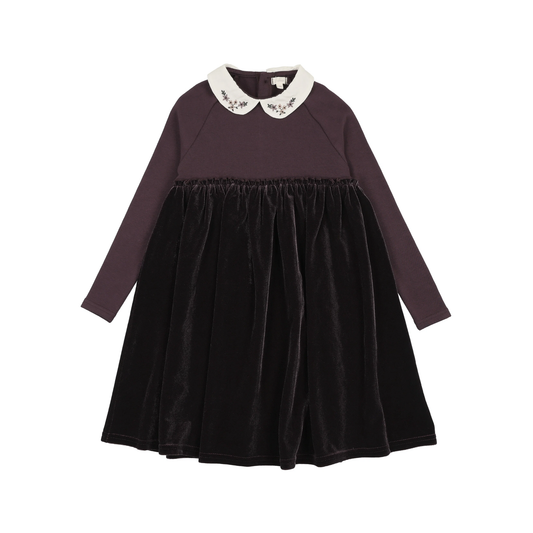 Lil Legs Eggplant Embroidered Collar Maxi-Short Length