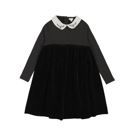 Lil Legs Black Embroidered Collar Maxi-Short Length