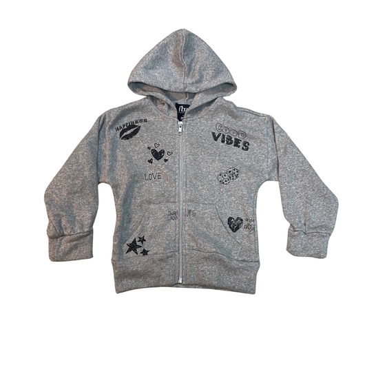 Flowers By Zoe Misty Grey Good Vibes Long Sleeve Zip Up Hoodie