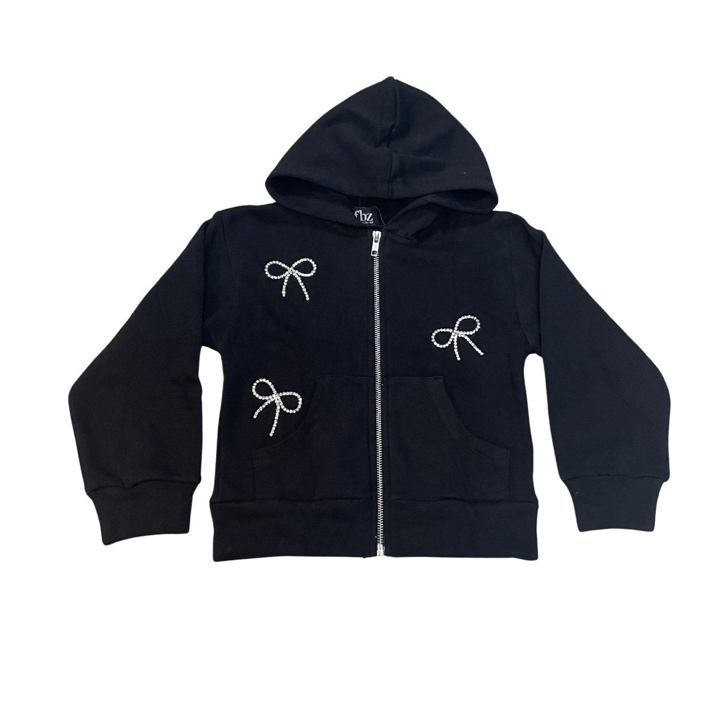 Flowers By Zoe Black Bow Long Sleeve Zip Up Hoodie