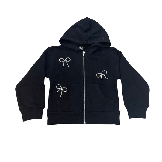 Flowers By Zoe Black Bow Long Sleeve Zip Up Hoodie