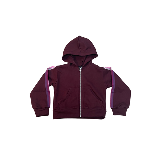 Flowers By Zoe Burgundy Stripe Long Sleeve Zip Up Hoodie