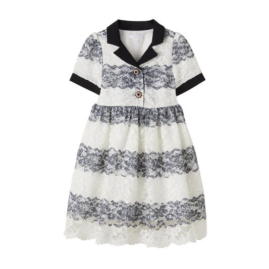 Patachou Ecru/Black Charming Short Sleeve Dress
