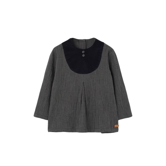 Popelin Black Yoke Gingham Long Sleeve Shirt