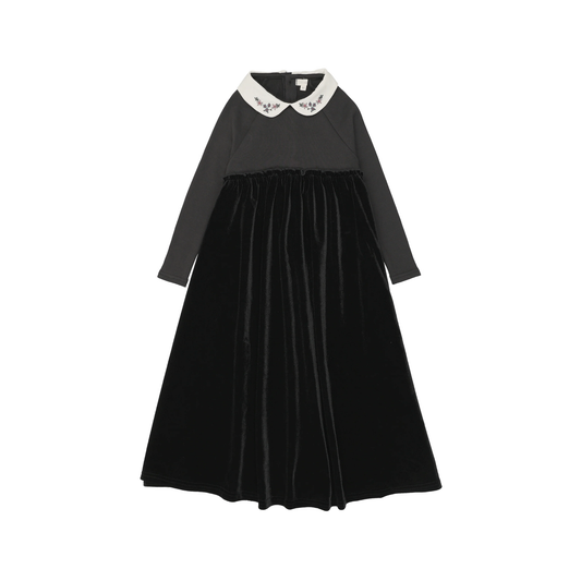Lil Legs Black Embroidered Collar Maxi