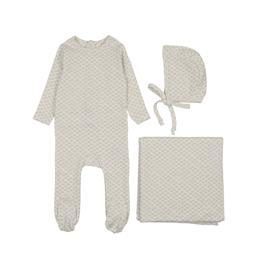 Lilette Cream/Blue Mini Flora Print Layette Set