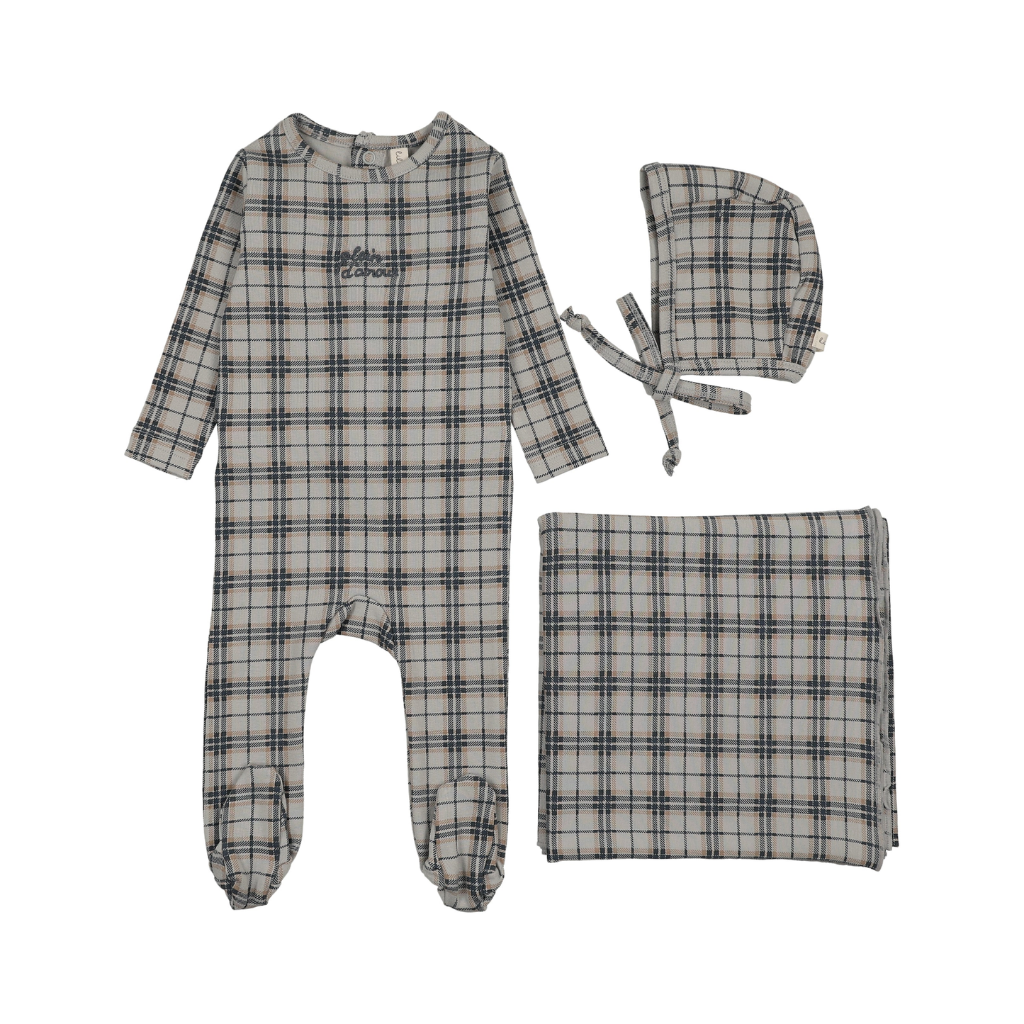 Lilette Pale Blue Tartan Print Layette Set